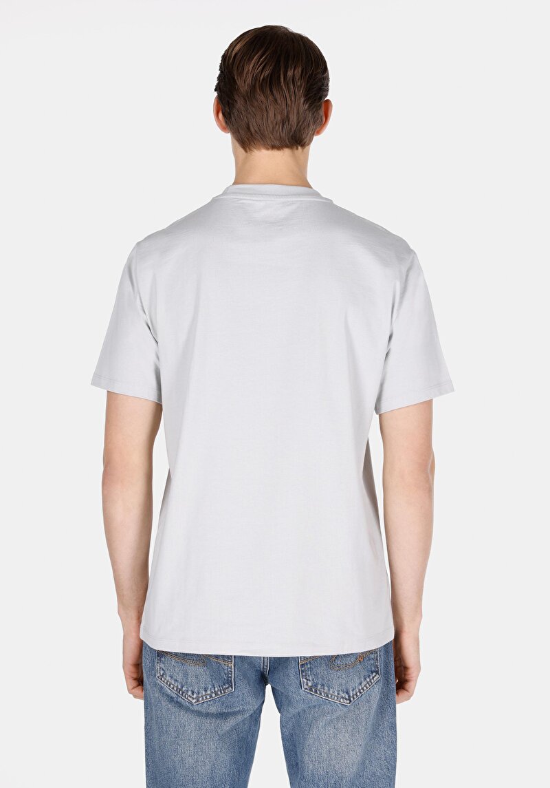 Comfort Fit Yuvarlak Yaka Düz Erkek Baskılı Gri Kısa Kol Tişört