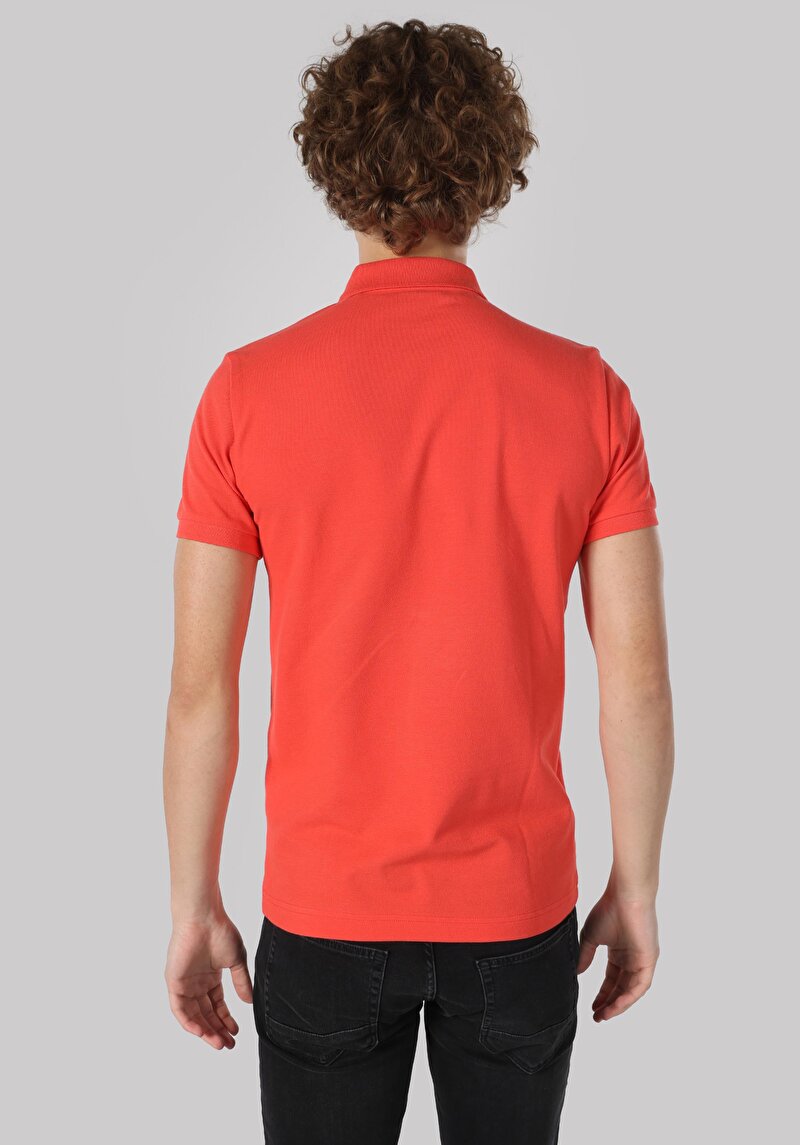 Slim Fit Polo Yaka Düz Erkek Pembe Kısa Kol Tişört