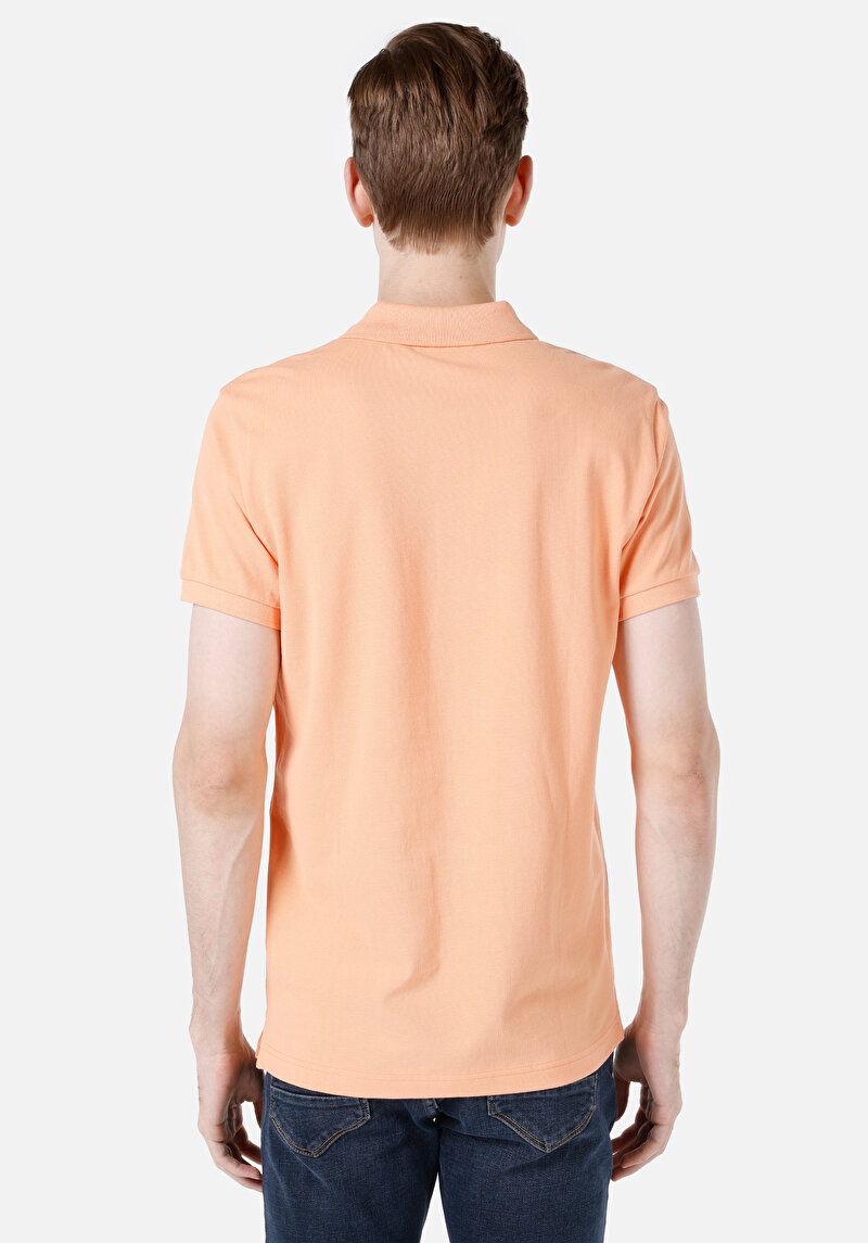 Classic Fit Polo Yaka Düz Erkek Turuncu Kısa Kol Tişört