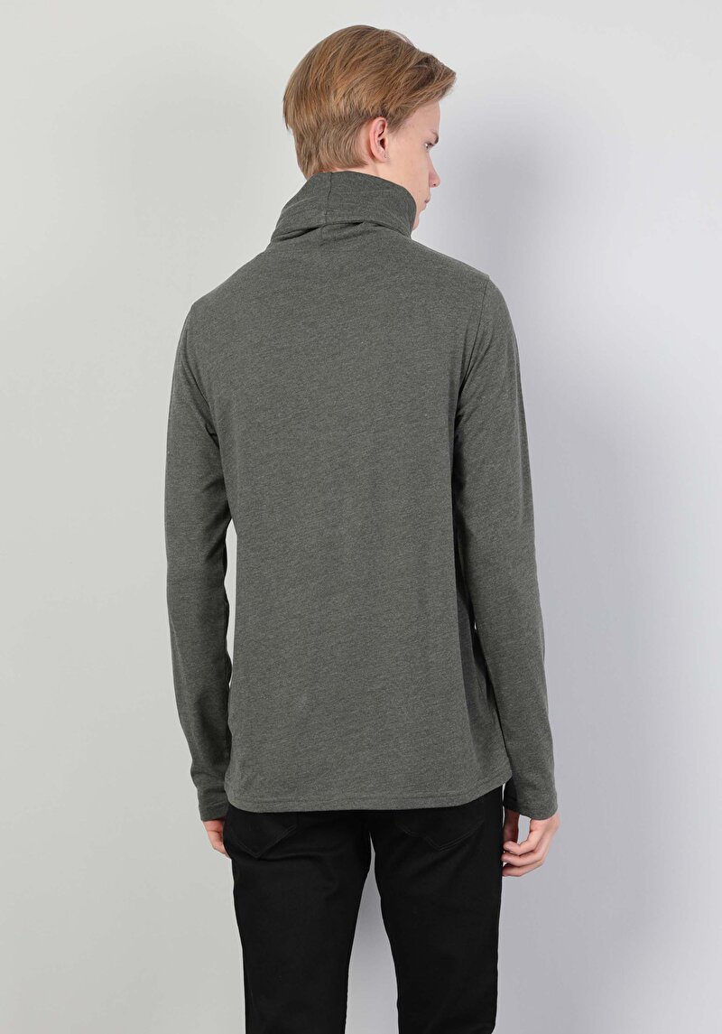 Regular Fit Yarım Balıkçı Yaka Erkek Yeşil Uzun Kol Tişört