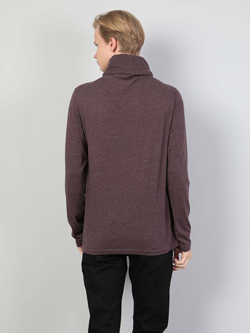Regular Fit Yarım Balıkçı Yaka Erkek Mor Uzun Kol Tişört