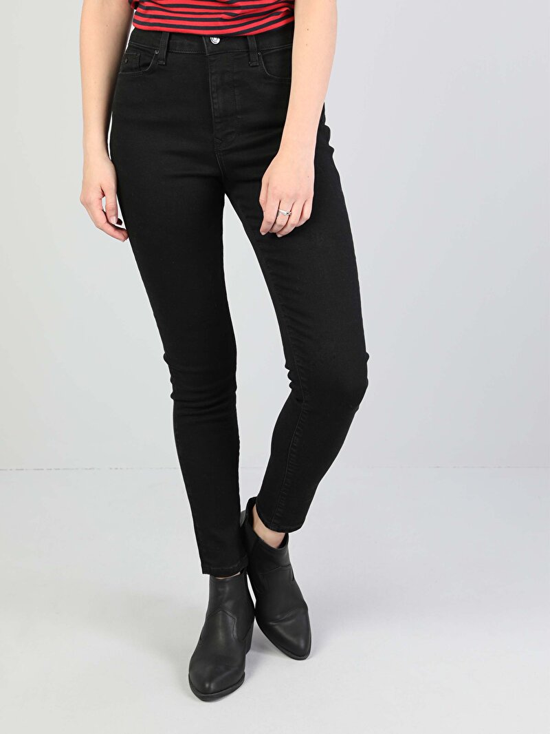 Super Slim Fit Yüksek Bel Dar Paça Kadın Siyah Denim Jean Pantolon