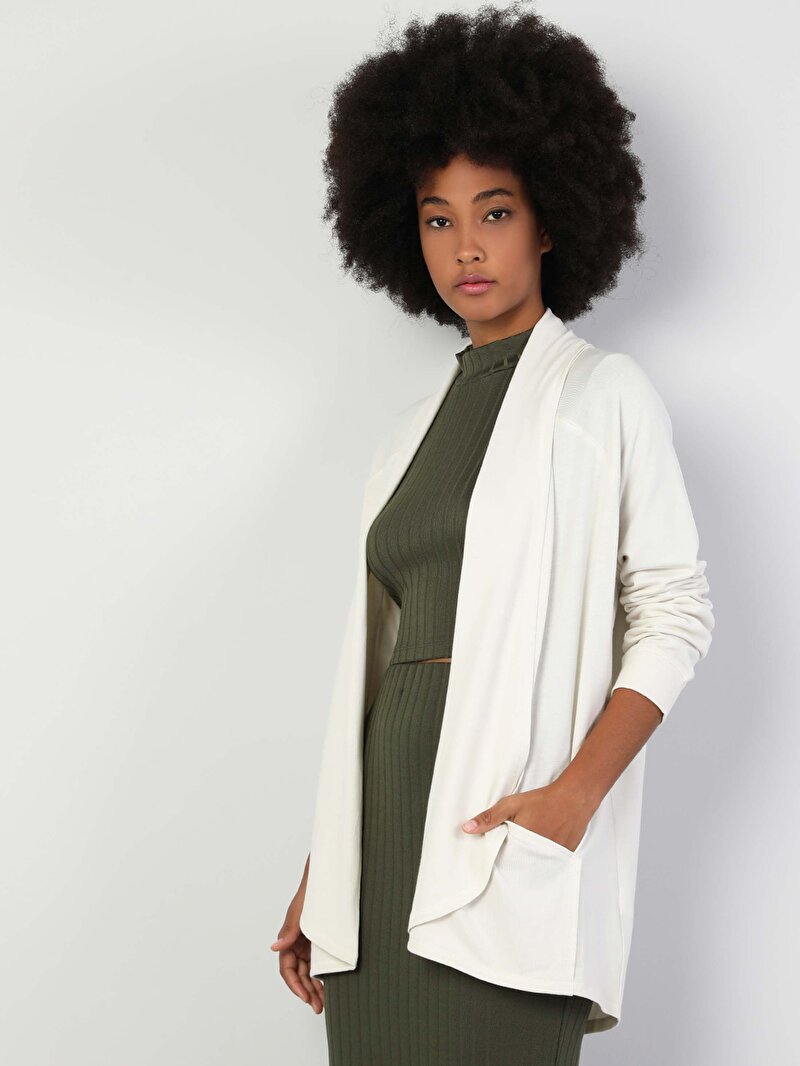 Regular Fit Kadın Beyaz Hırka