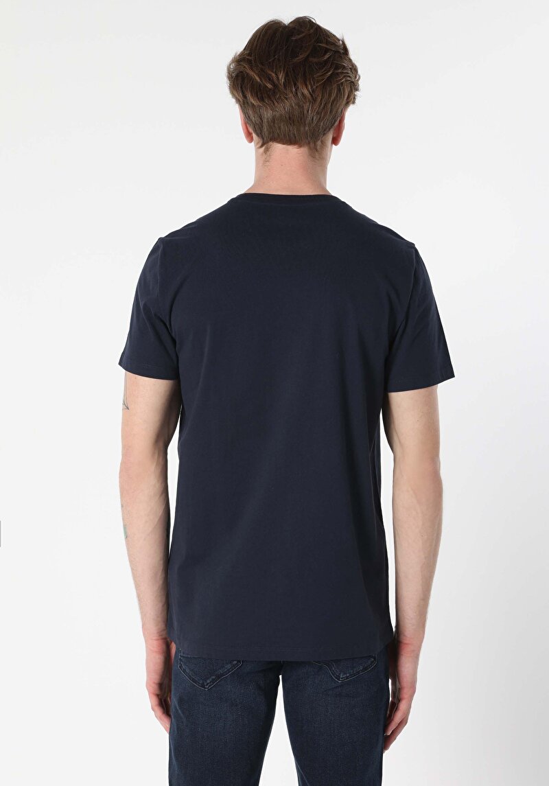 Regular Fit Yuvarlak Yaka Pamuklu Erkek Lacivert Kısa Kol Tişört