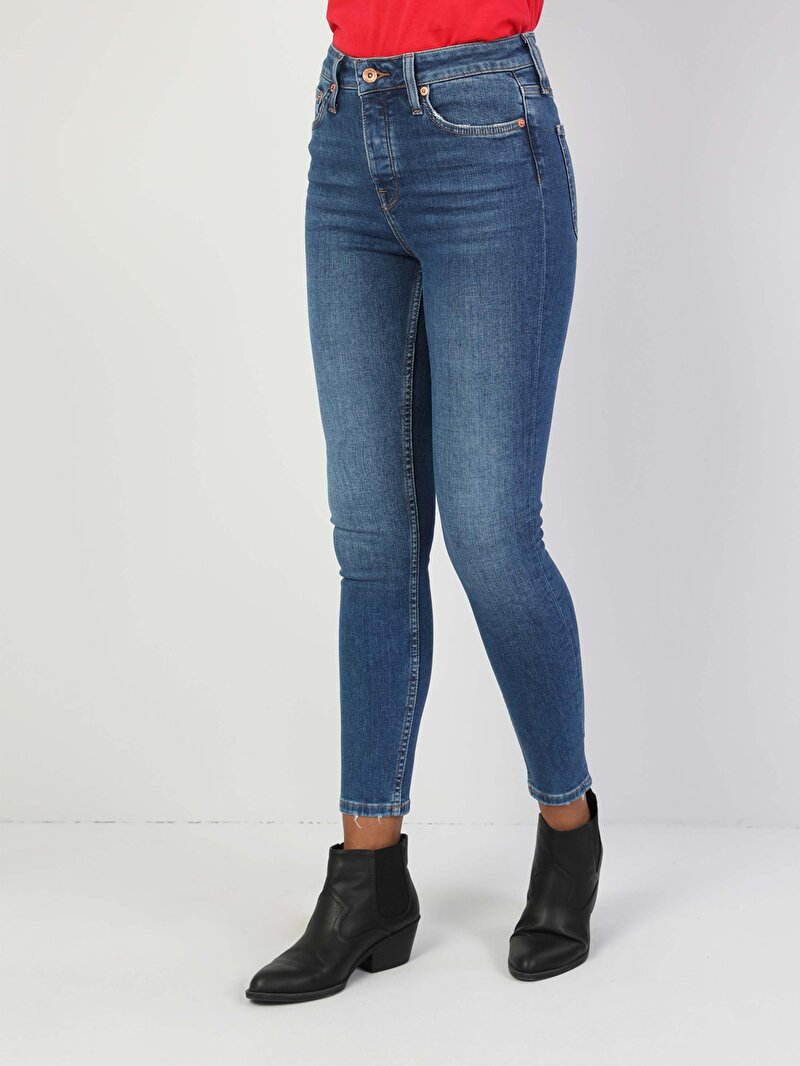 760 Dıana Super Slim Fit Yüksel Bel Dar Paça Kadın Mavi Jean Pantolon Cl1048750