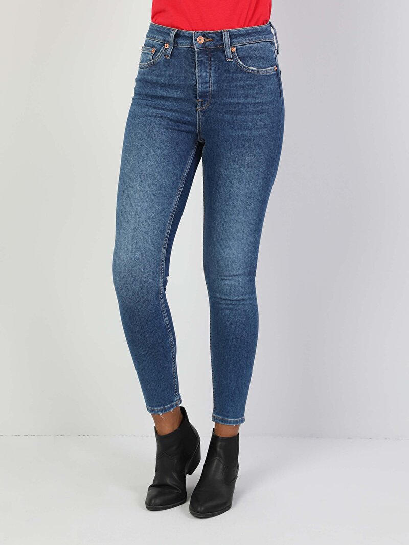 760 Dıana Super Slim Fit Yüksel Bel Dar Paça Kadın Mavi Jean Pantolon Cl1048750