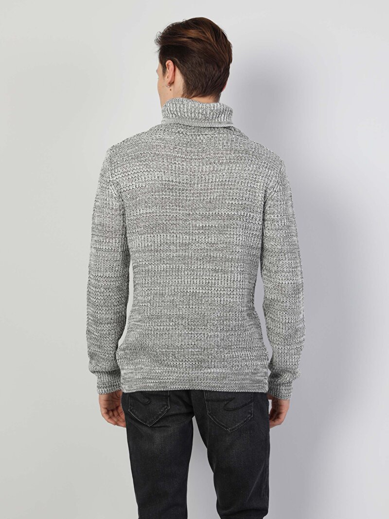 Slim Fit Sal Yaka Erkek Gri Kazak