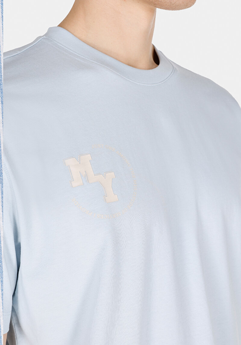 Comfort Fit Yuvarlak Yaka Düz Erkek Mavi Kısa Kol Tişört