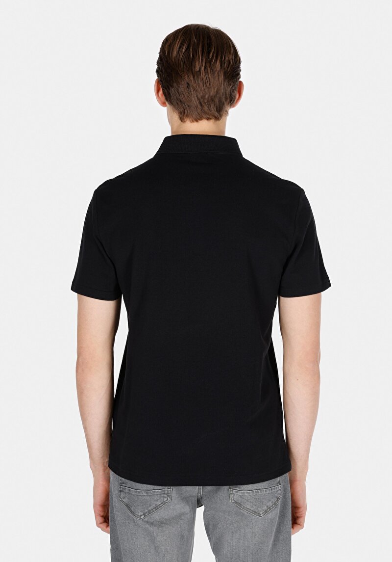 Regular Fit Polo Yaka Düz Erkek Siyah Pamuklu Cepsiz Kısa Kol Tişört
