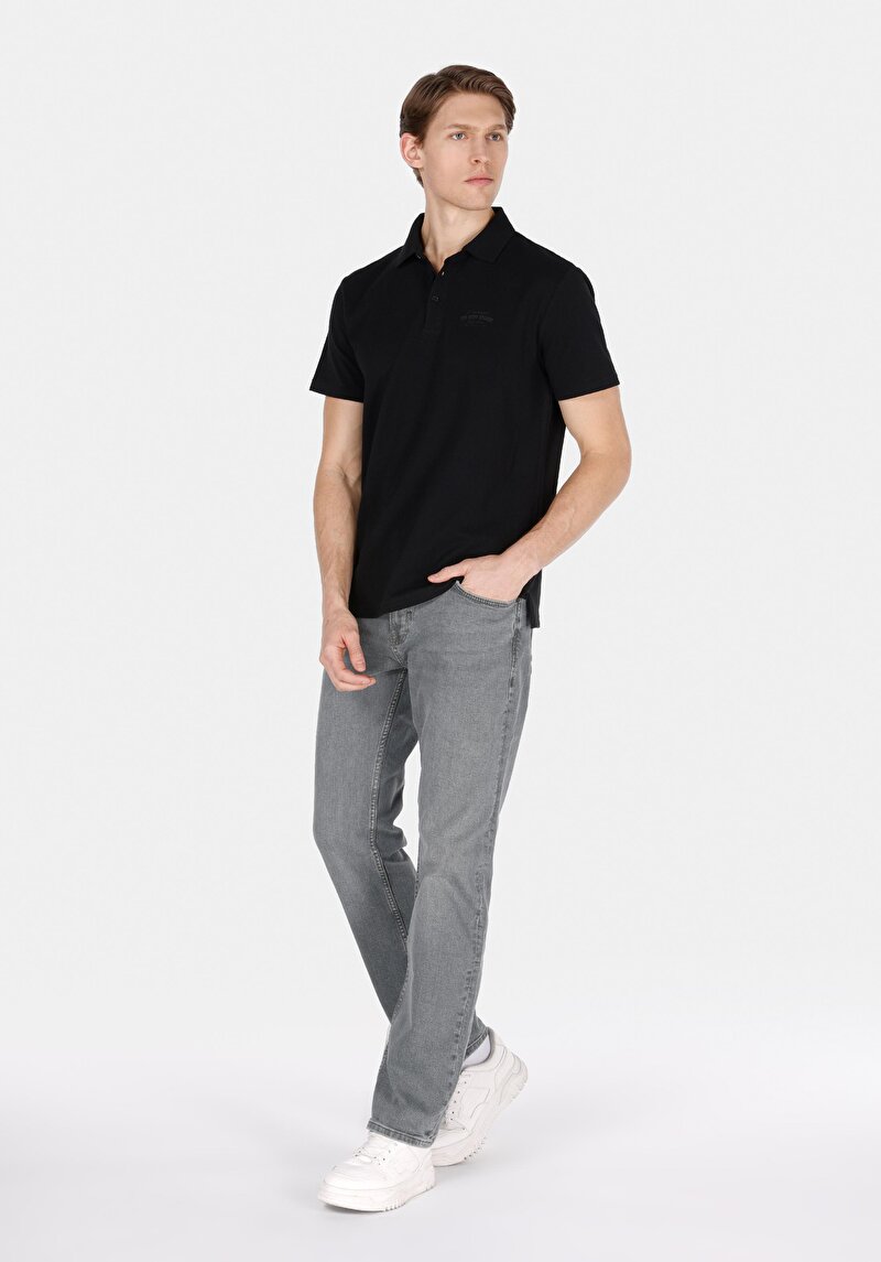 Regular Fit Polo Yaka Düz Erkek Siyah Pamuklu Cepsiz Kısa Kol Tişört