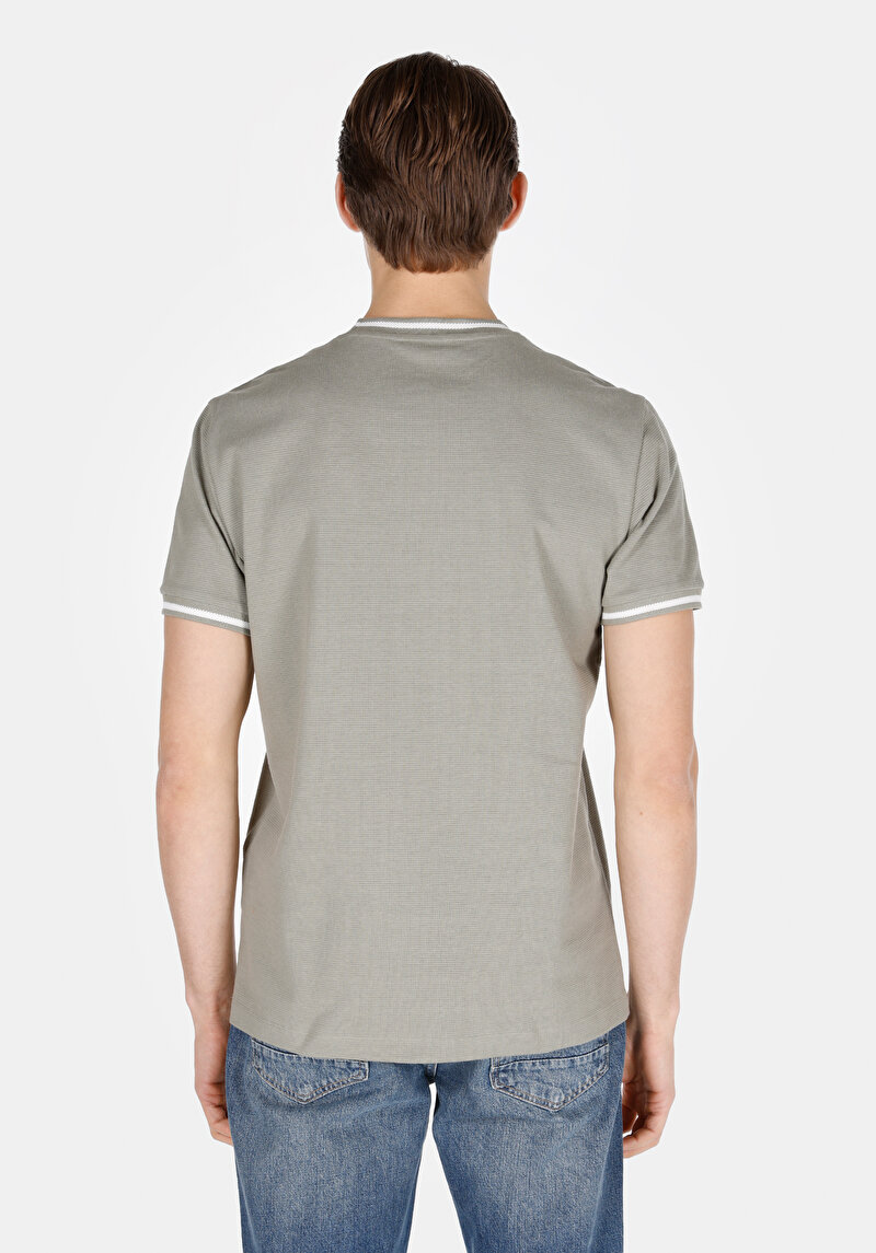 Regular Fit Yuvarlak Yaka Pamuıklu Jakarlı Erkek Yeşil Kısa Kol Tişört