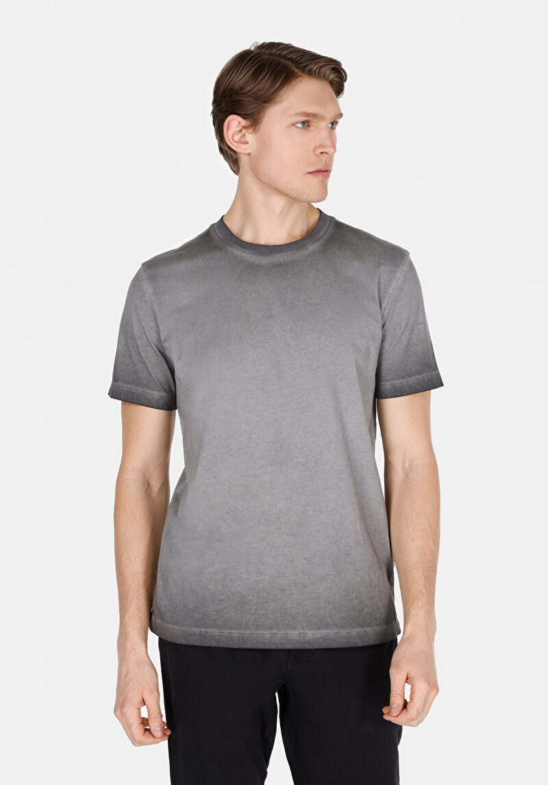 Regular Fit Yuvarlak Yaka Düz Erkek Gri Kısa Kol Tişört