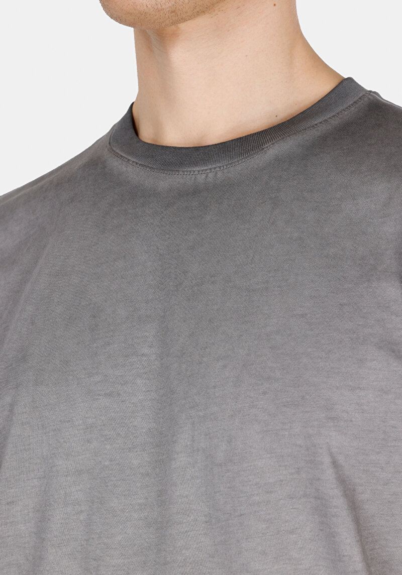 Regular Fit Yuvarlak Yaka Düz Erkek Gri Kısa Kol Tişört