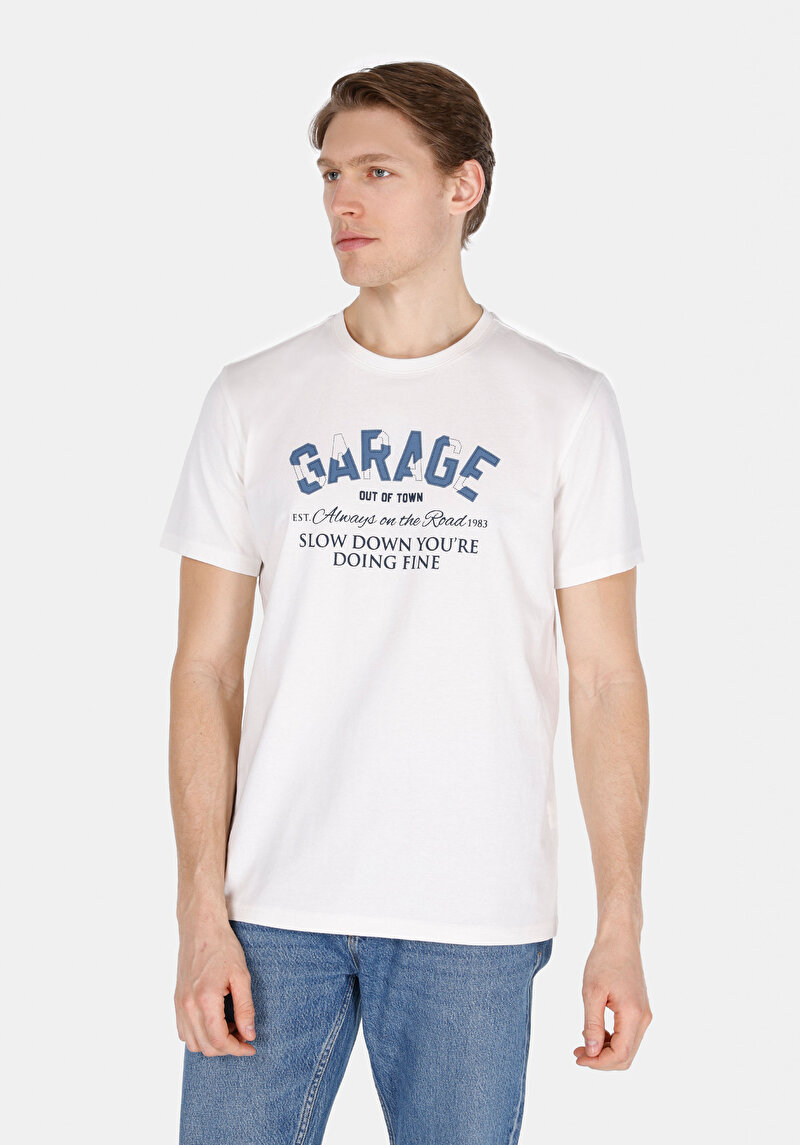 Regular Fit Yuvarlak Yaka Düz Erkek Beyaz Kısa Kol Tişört