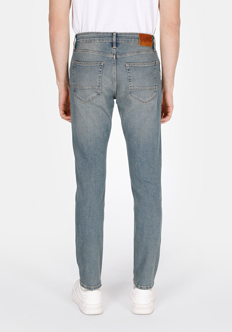 Slim Fit Düşük Bel Dar Paça Cepli Erkek Green Cast Denim Jean Pantolon