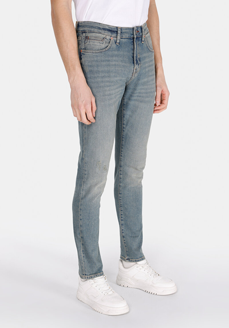 Slim Fit Düşük Bel Dar Paça Cepli Erkek Green Cast Denim Jean Pantolon