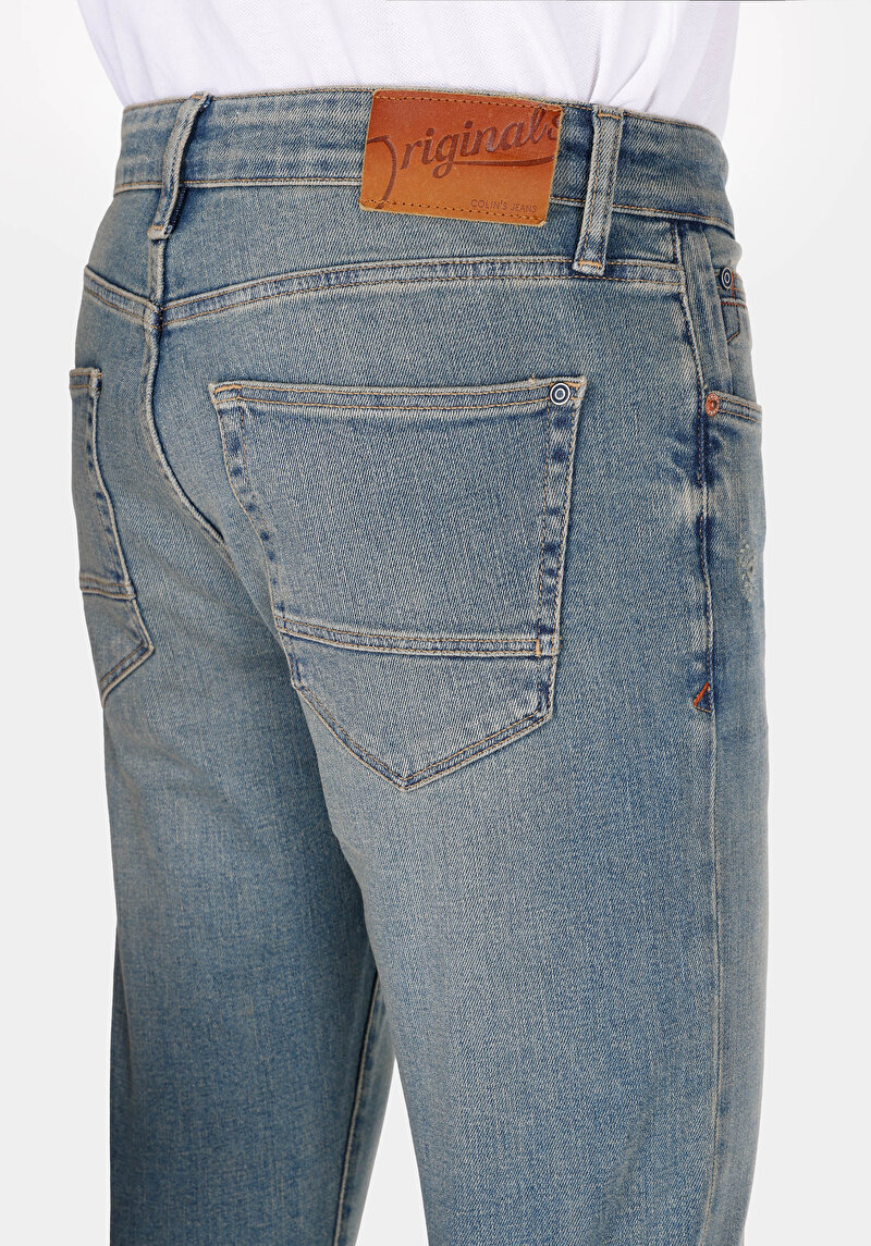 Slim Fit Düşük Bel Dar Paça Cepli Erkek Green Cast Denim Jean Pantolon