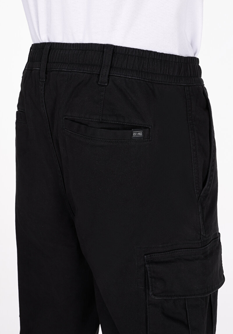 Regular Fit Orta Bel Düz Paça Erkek Siyah Cargo Cep Pantolon