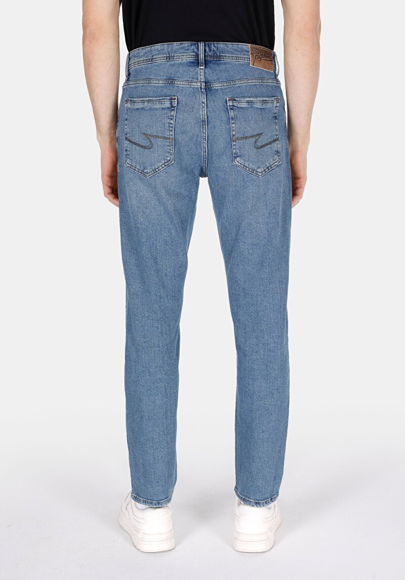 Regular Fit Orta Bel Daralan Paça Erkek İndigo Jean Pantolon
