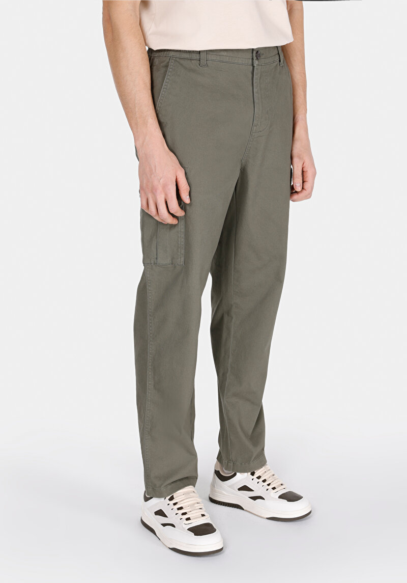 Regular Fit Orta Bel Düz Paça Kargo Cep Erkek Yeşil Pantolon