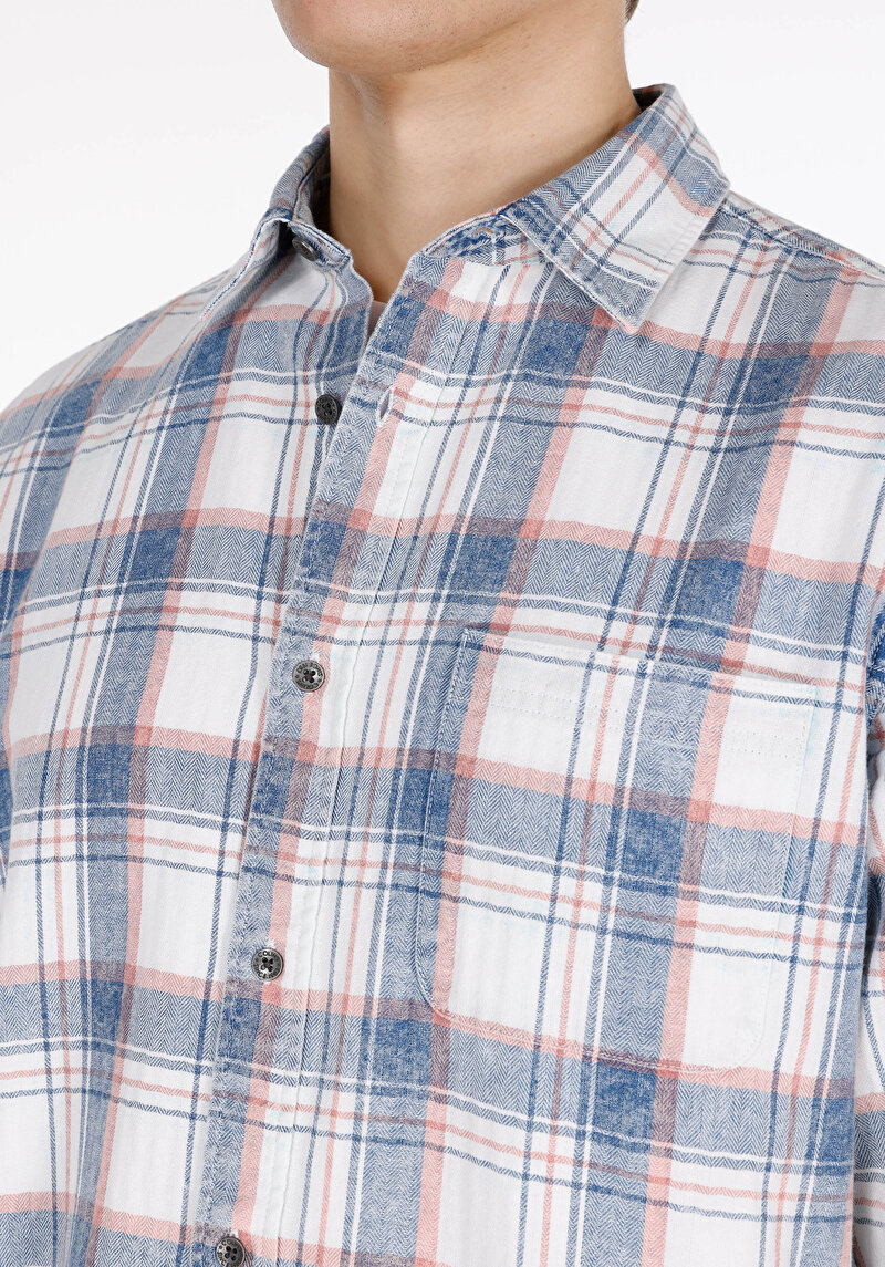 Regular Fit Pamuklu Shirt Neck Ekoseli Erkek Çok Renkli Uzun Kol Gömlek