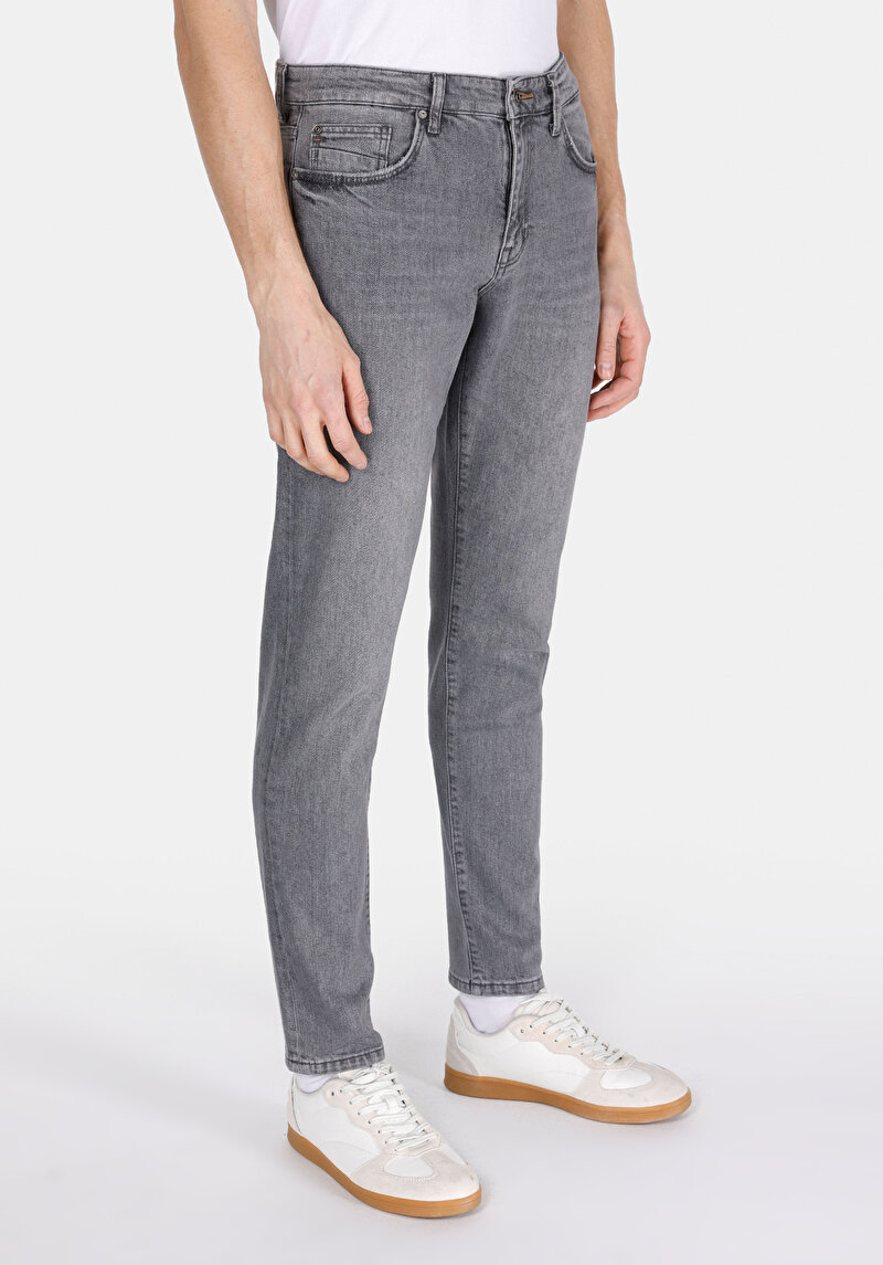 Slim Fit Erkek Gri Jean Pantolon