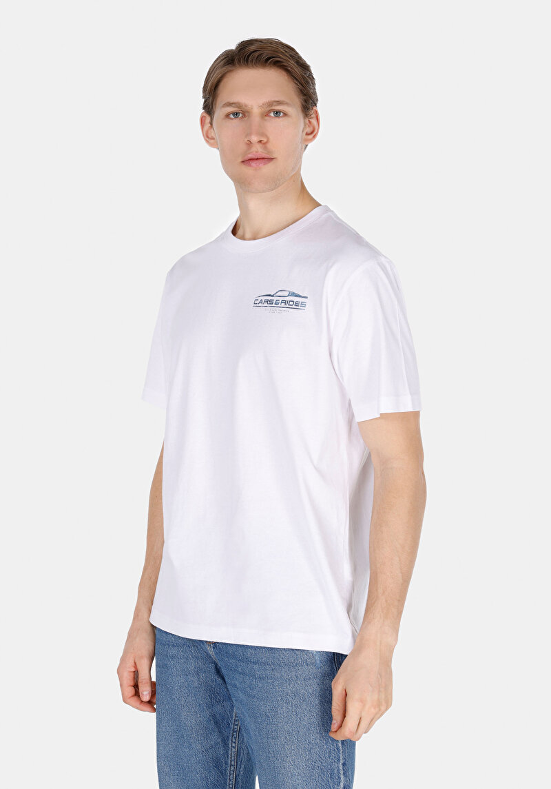 Comfort Fit Yuvarlak Yaka Düz Erkek Beyaz Kısa Kol Tişört