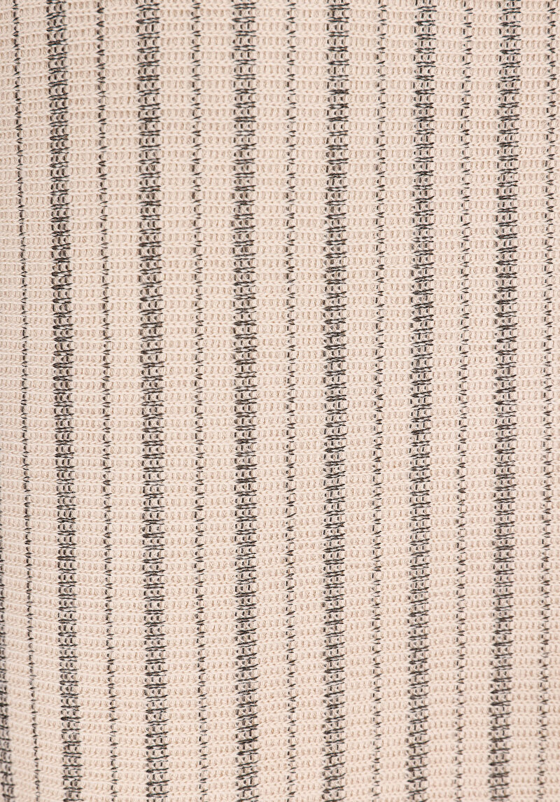 Regular Fit Orta Bel Çizgili Erkek Bej Şort