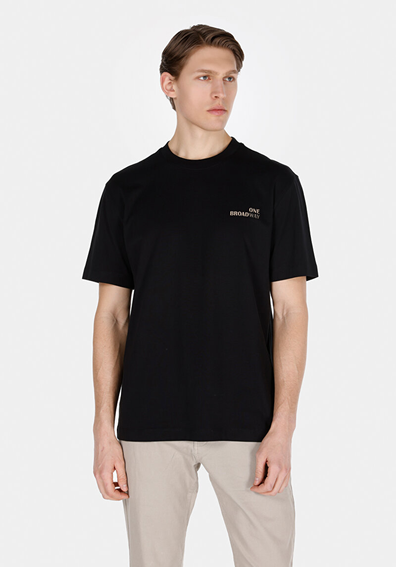 Comfort Fit Yuvarlak Yaka Düz Erkek Siyah Örme Kısa Kol Tişört