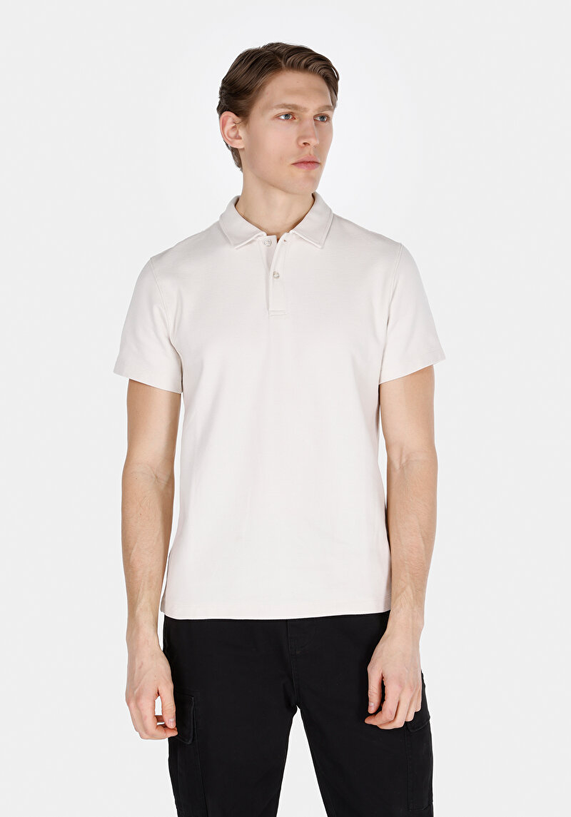 Regular Fit Polo Yaka Düz Erkek Taş Pamuklu Kısa Kol Tişört