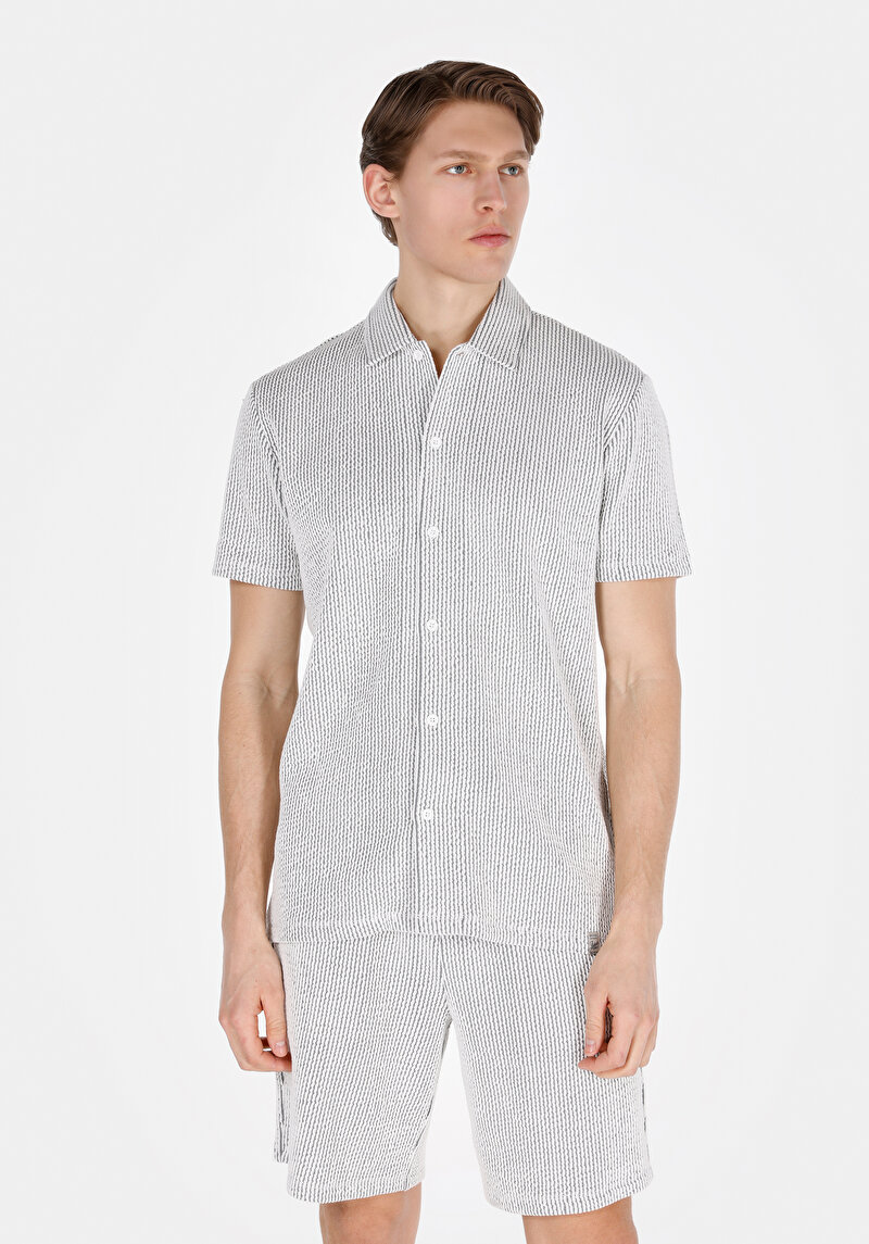 Regular Fit Polo Yaka Jakarlı Erkek Gri Kısa Kol Tişört