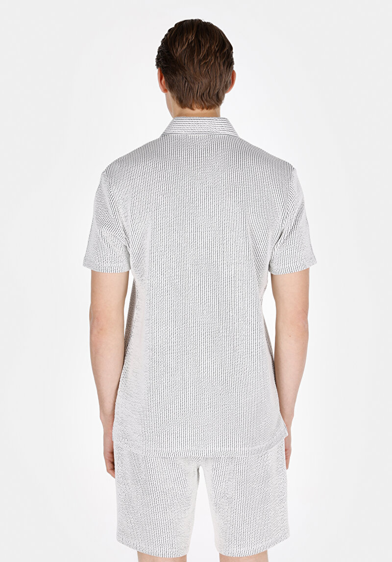 Regular Fit Polo Yaka Jakarlı Erkek Gri Kısa Kol Tişört