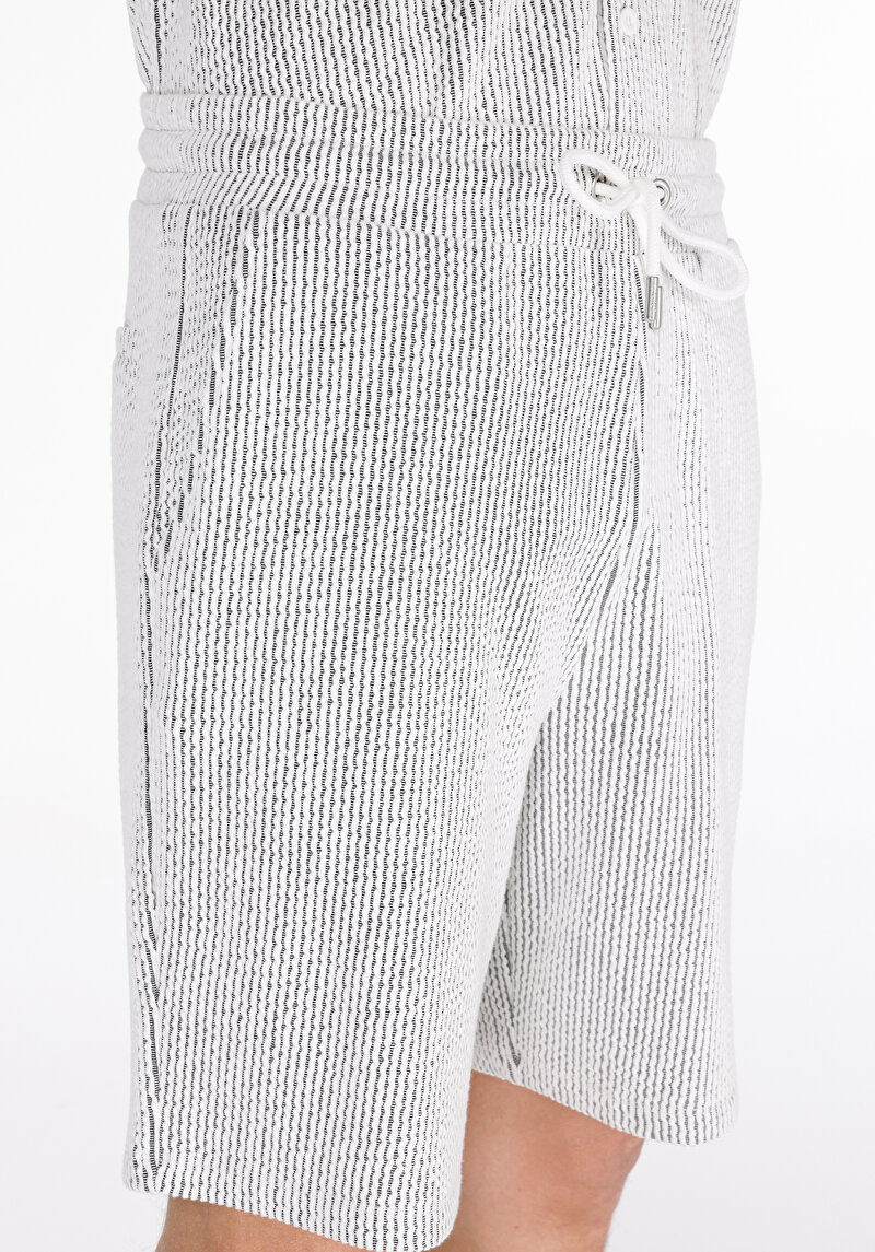 Regular Fit Orta Bel Çizgili Erkek Gri Şort