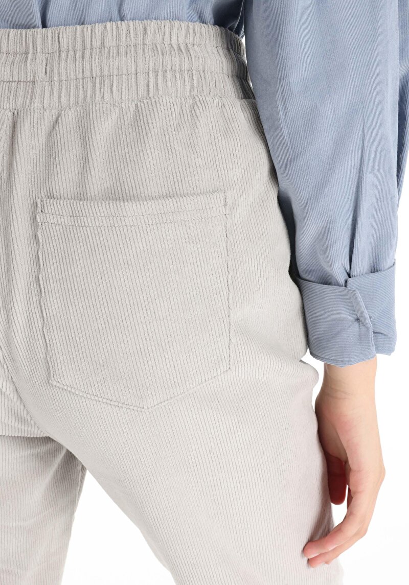 Regular Fit Yüksek Bel Düz Paça Kadın Gri  Pantolon