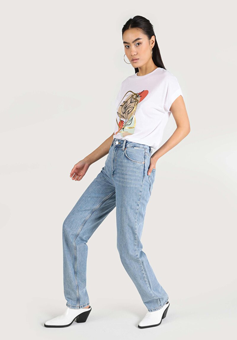 Straight Fit   Kadın İndigo Jean Pantolon