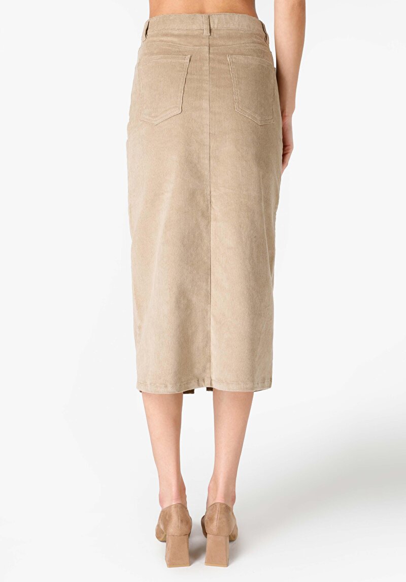Midi Skirt Düz Fermuarlı Kadın Bej Etek