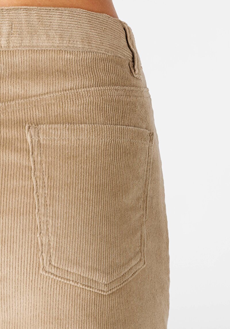 Midi Skirt Düz Fermuarlı Kadın Bej Etek