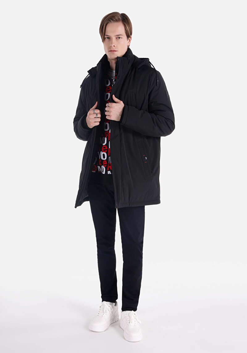 Regular Fit     Erkek Siyah Mont