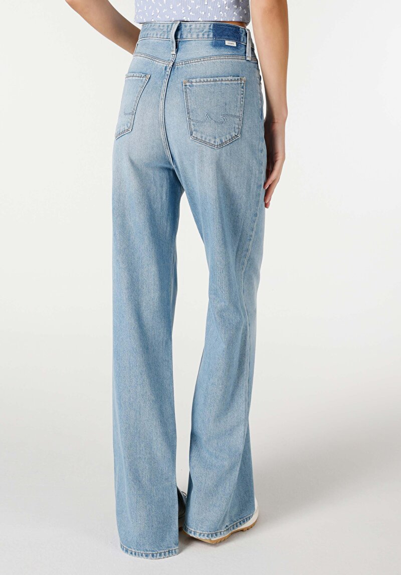 Regular Fit Yüksek Bel Geniş Paça Kadın Denim Jean Pantolon