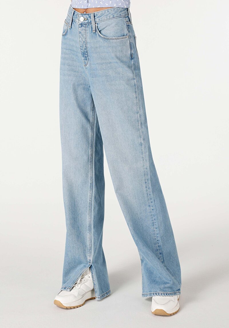 Regular Fit Yüksek Bel Geniş Paça Kadın Denim Jean Pantolon