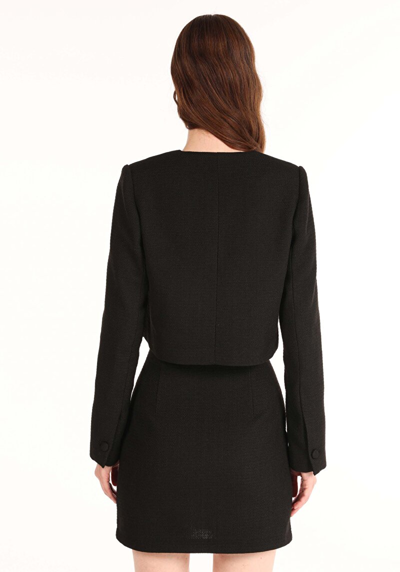 Regular Fit Düğmeli Kadın Siyah Ceket