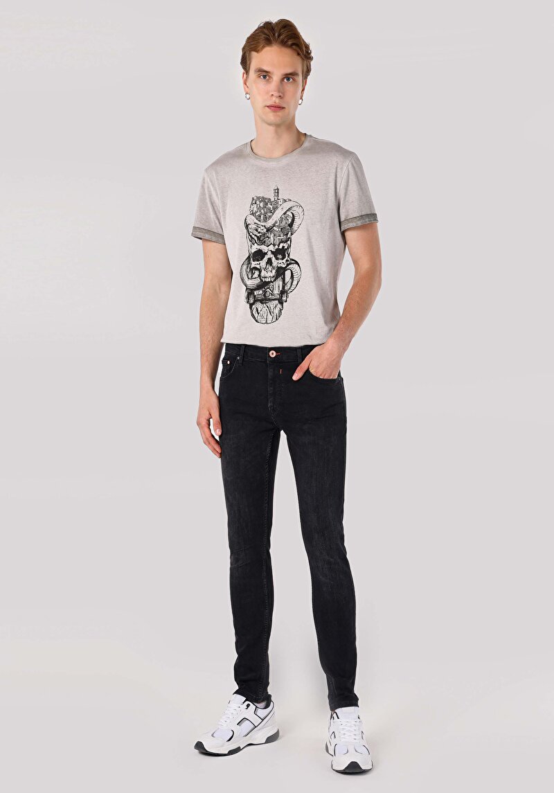 Skinny Fit Düşük Bel Dar Paça Erkek Siyah Jean Pantolon