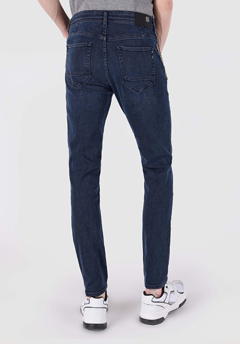 Slim Fit Düşük Bel Dar Paça Erkek Koyu İndigo Jean Pantolon
