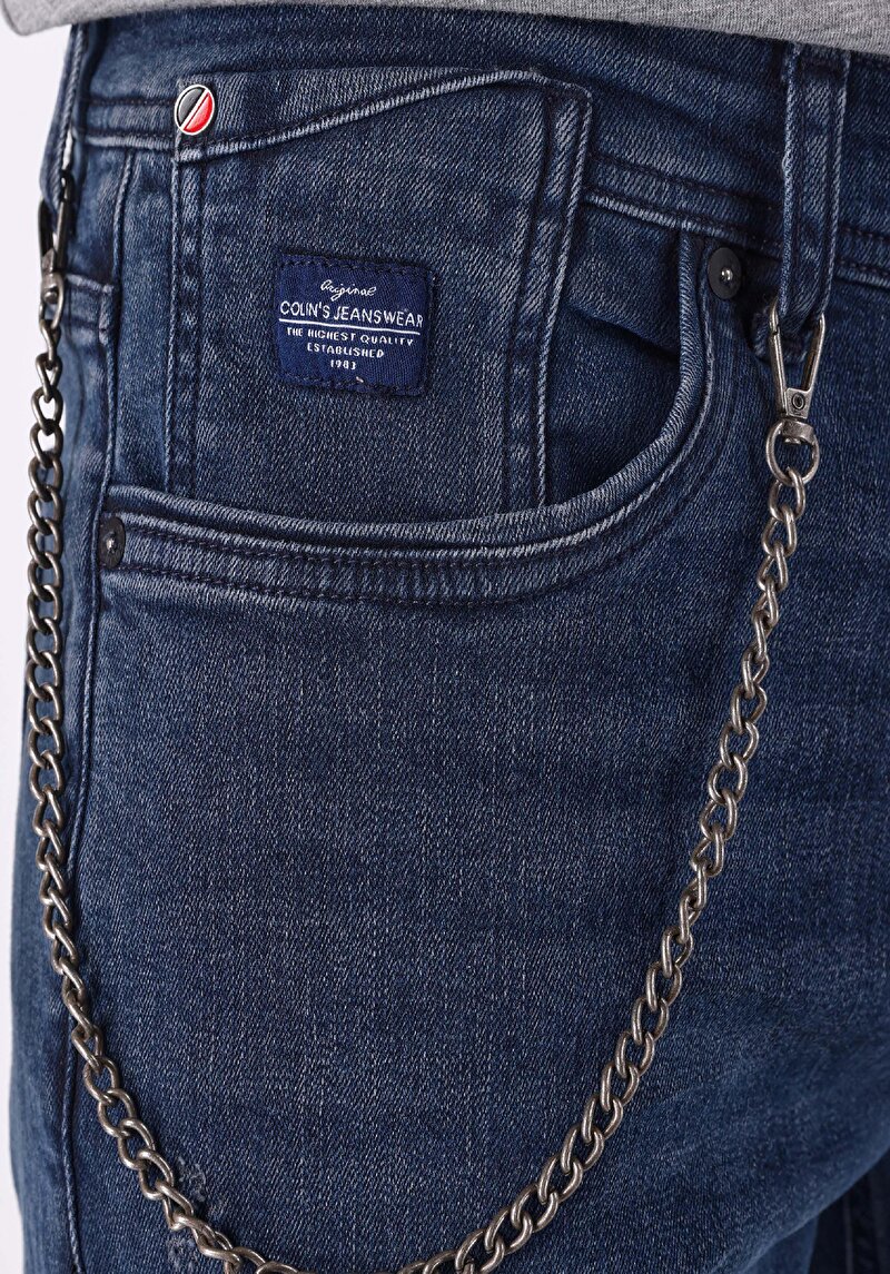 Slim Fit Düşük Bel Dar Paça Erkek Koyu İndigo Jean Pantolon