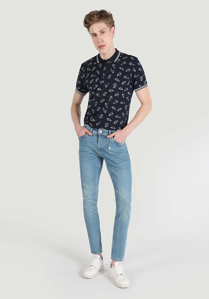 Slim Fit Düşük Bel Dar Paça Erkek İndigo Jean Pantolon