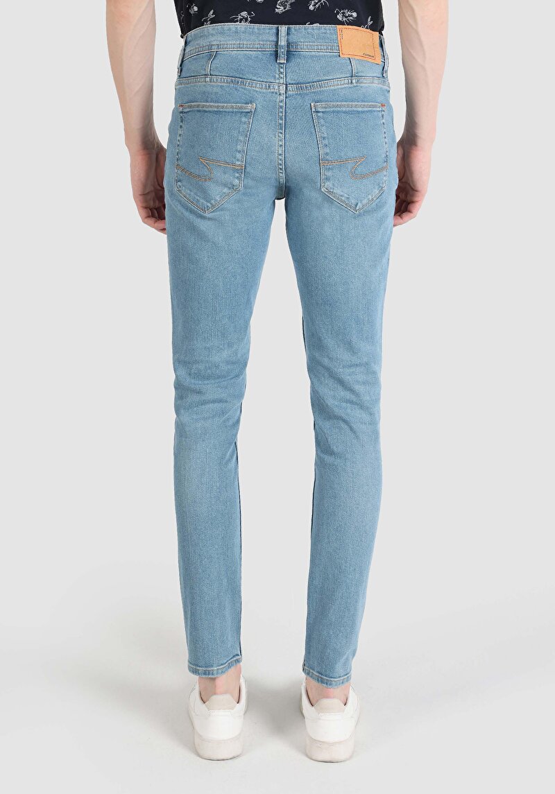 Slim Fit Düşük Bel Dar Paça Erkek İndigo Jean Pantolon