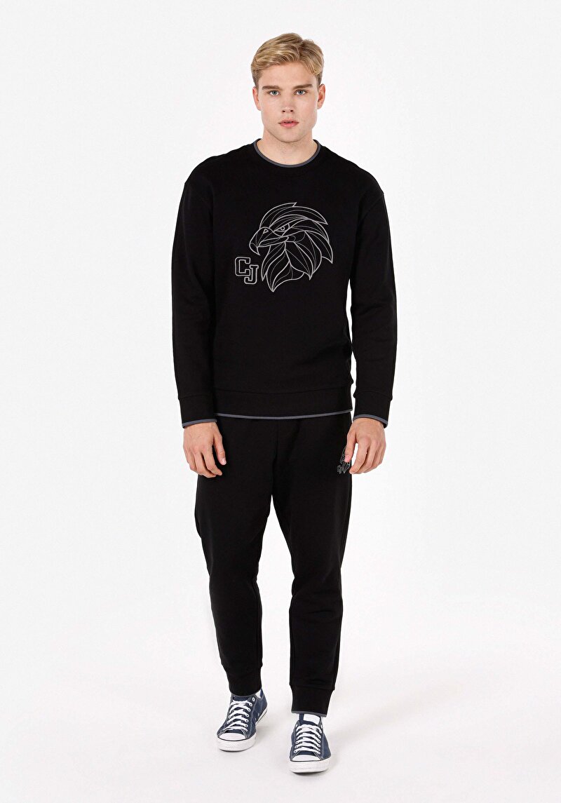 Comfort Fit Orta Bel Düz Erkek Siyah Eşofman Altı