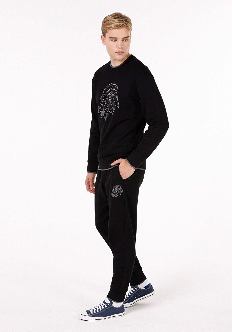 Comfort Fit Orta Bel Düz Erkek Siyah Eşofman Altı