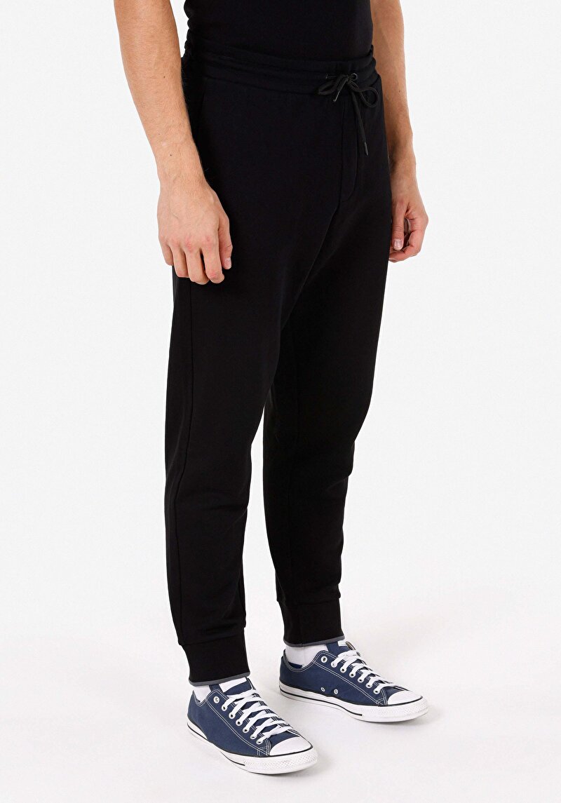 Comfort Fit Orta Bel Düz Erkek Siyah Eşofman Altı