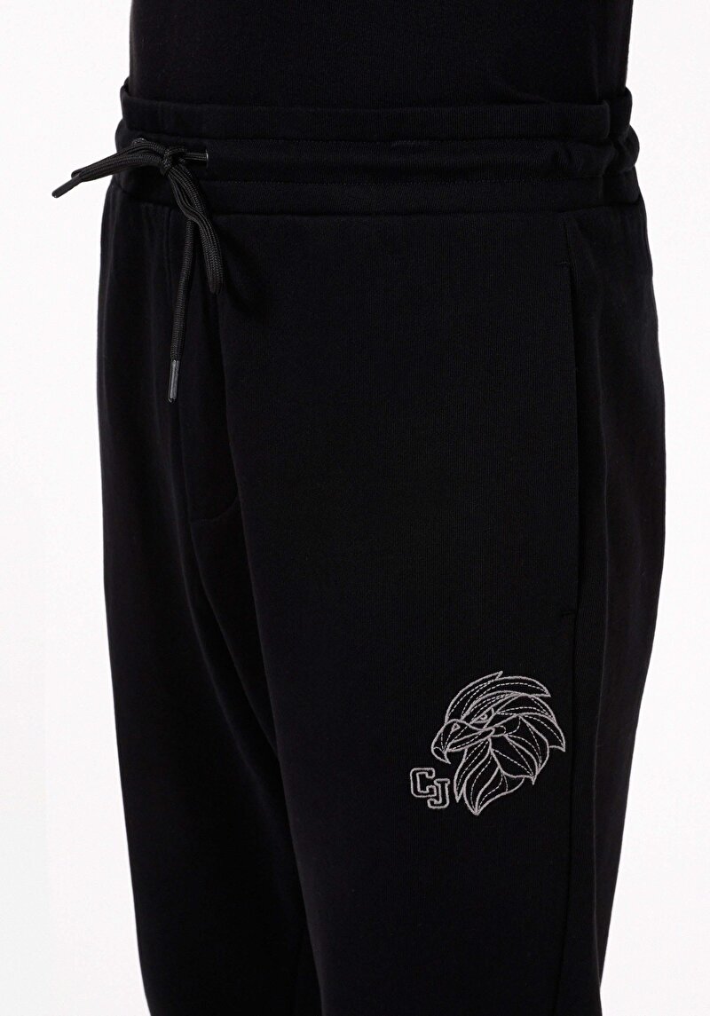 Comfort Fit Orta Bel Düz Erkek Siyah Eşofman Altı